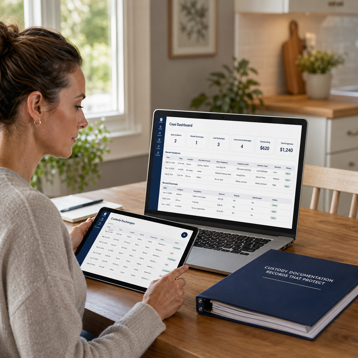 Parent using the Custody Documentation System at home